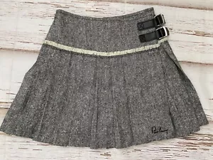 Burberry Girls Gray Skirt Pleated Wool Buckles Size 6 Italy 116 Lined - Picture 1 of 9