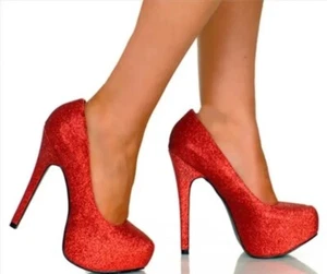 The Highest Heel Womens Kissable Red Glitter PU Size 8 Pump Heels - Picture 1 of 3