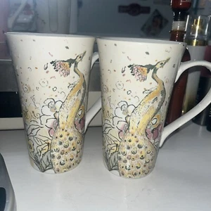 222 Fifth Latte Mug Confetti Peacock Fine Porcelain Coffee Cup PTS International - Picture 1 of 4