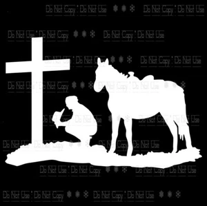 Cowboy Kneeling at the Cross Praying Christian Religious Sticker Decal - Picture 1 of 13