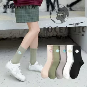1pair Casual Thick Cotton Socks Ladies Happy Planet Sock Women Harajuku Footwear - Picture 1 of 17