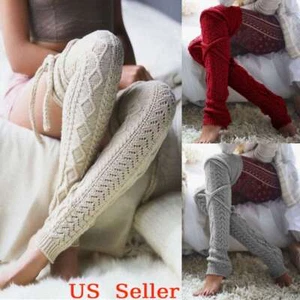 Women Leg Warmers Cable Knit Winter Warm Crochet Ladies Knitted Socks Leggings - Picture 1 of 17