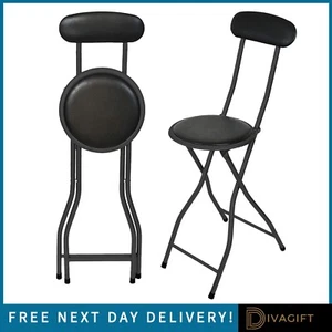 SILLA DE RESPALDO ALTO PLEGABLE ACOLCHADA NEGRA DESAYUNO COCINA BAR TABURETE ASIENTO PLEGABLE - Imagen 1 de 11