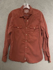 Lucky Brand Shirt Mens Medium Red Saturday Stretch Classic Fit Pearl Snap - Picture 1 of 6