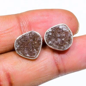 Earring Tops Cavensite Druzy Gemstone Handmade 925 Sterling Silver Jewelry b794 - Picture 1 of 4