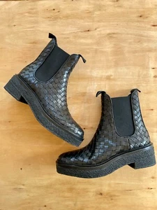 Loeffler Randall Black Raquel Crepe Sole Woven Leather Chelsea Boot sz 8 new - Picture 1 of 11