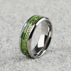 Anello in acciaio inox donna uomo fascia anello dito legno intarsio acciaio inox venature legno - Foto 1 di 1