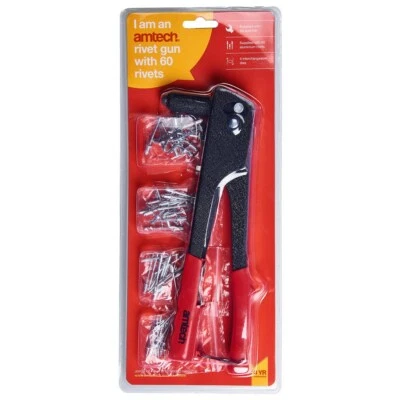 AMTECH RIVET GUN WITH 60 RIVETS 4 INTERCHANGEABLE NOZZLES B3400 - Image 1 of 4