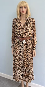 Brand New ZARA Leopard Animal Print Midi Dress With Belt Size M B38" - Picture 1 of 6