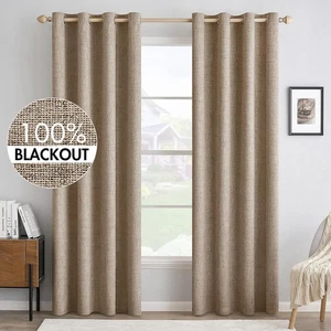 MIULEE 100% Blackout Linen Textured Curtains for Bedroom Solid Thermal Insulated - Picture 1 of 7
