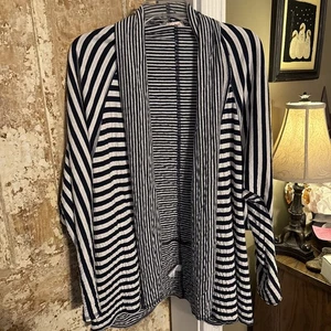 Fresh Produce Women’s OS Navy Blue White Striped Open Front Jacket - Picture 1 of 3