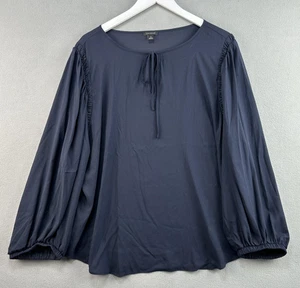 Camicetta Ann Taylor 2XL blu navy manica lunga palloncino contadino buco della serratura boho - Foto 1 di 10