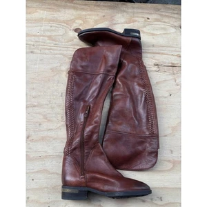 Vince Camuto Brown Leather Braided Detail Knee High Boots Women's Size 5M - Picture 1 of 9