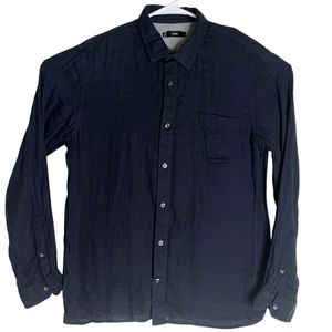 Camisa Vince Para Hombre Algodón Cuello Manga Larga Abotonada Azul Oscuro Talla Grande - Imagen 1 de 8