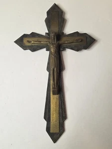 Antique European Church Brass/Bronze Wall Crucifix 12" Ornate Latin Design - Picture 1 of 17