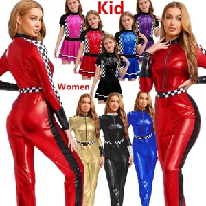 Girl and Women Race Driver Jumpsuit Racer Costume Sequins Checkerboard Halloween - Picture 1 of 100