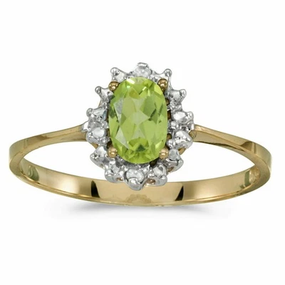 Natural Peridot Oval And Diamonds Ring 14k Yellow Gold Plated - Image 1 of 3