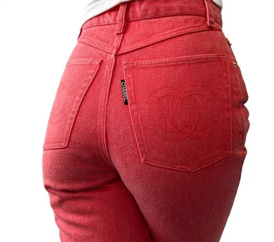 CHANEL Vintage CC Mark Logo Half Pants #36 Red Gold Cotton Button Stitch - Image 1 of 4