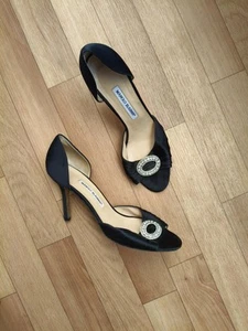 MANOLO BLAHNIK BLACK D"ORSAY PEEP TOE SEDARABY PUMP SIZE EU 41 , US 10 , UK 8 - Picture 1 of 11