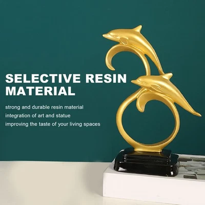 Delphin -Figurinedolp Delphin Figur Goldfarbe Elegantes Einfaches Harz - Bild 1 von 4