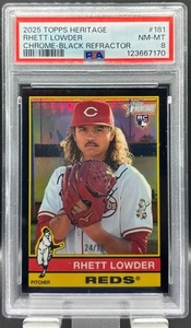 2025 Topps Heritage #181 Rhett Lowder REFRACTOR CROMADO NEGRO RC Rojos #/76 PSA 8 - Imagen 1 de 2