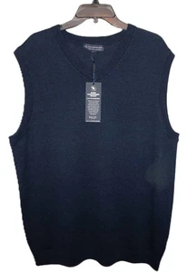 Hart Schaffner Marx V-Neck Sweater Vest Tall XLT Navy Blue 100% Fine Merino Wool - Picture 1 of 4