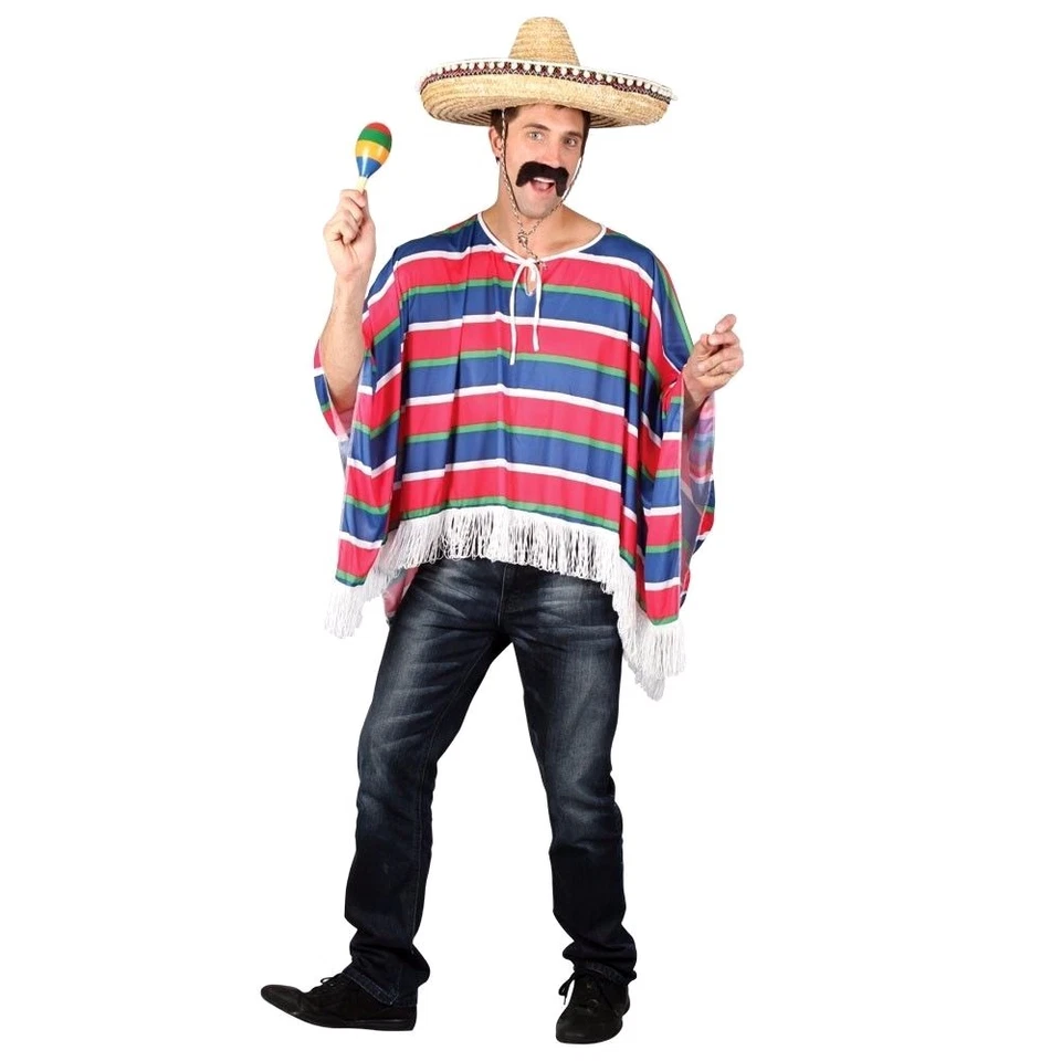 Adult MEXICAN PONCHO Bandit Mexico Stag Party Fancy Dress Costume Male Mens  - Image 1 of 1