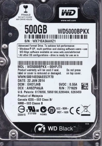 WESTERN DIGITAL BLACK WD5000BPKX-00HPJT0 dcm: EHOTJHB sn: WX71EA 500GB 2.5" SATA - Picture 1 of 4