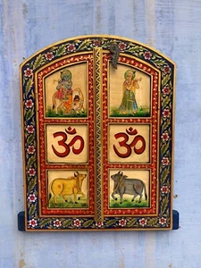 Marco Radha Krishna pintado a mano ventana diseño vaca ventana pared arte decoración ventana - Imagen 1 de 10
