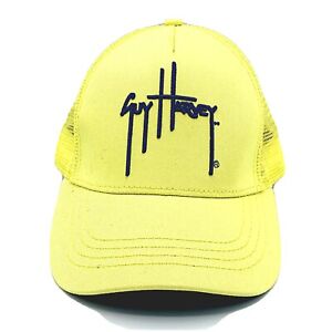 Guy Harvey Trucker Hat Fishing Cap Raised Embroidery Logo Mens Snap Back Yellow