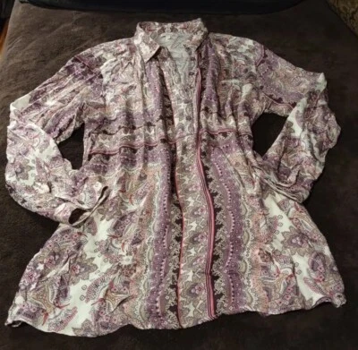 P.J. Salvage ELEGANTE Mujer Talla XL Manga Larga Paisley/Floral Boho Top/Blusa Foto 1 de 4