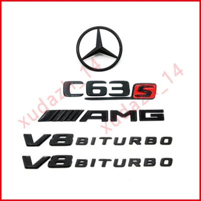 2017+ C63S AMG V8 BITURBO Rear Star Emblem Gloss Black Badge Mercedes Benz W205 - Image 1 of 4