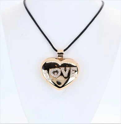 Collar de oro amarillo de 18 quilates Chopard feliz diamante flotante amor corazón grande cordón Foto 1 de 4