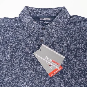 NEW Travel Smart Polo Shirt Easy Care Performance Leaf Print Mens Size L Blue - Picture 1 of 5