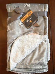 Silver Baby Blanket Beyond MicroMink White Stars White Sherpa Soft NEW - Picture 1 of 5