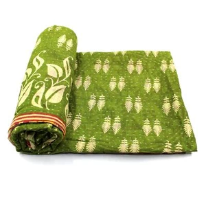 Vintage Quilt Indian Handmade Organic Cotton Tropical Bedding Blanket - Picture 1 of 6