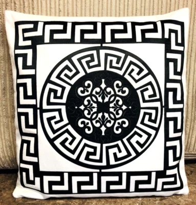 Greek Keys/Border Geometric Circle White & Black Decorative Pillow Throw Cover - Image 1 of 3