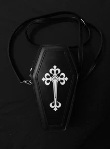 Black Coffin Shaped Gothic Zip & Buckle Chain Crossbody Strap Bag vampire emo - Picture 1 of 7
