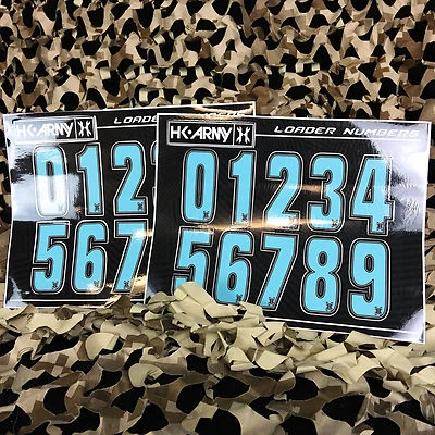 NEW HK Army Paintball Tournament Hopper Loader Number Stickers - Teal Blue