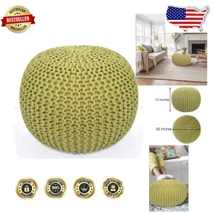 Elegant 20" Round Dori Pouf - Handcrafted Green Cotton Footstool for Cozy Spaces - Picture 1 of 10