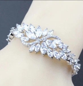 Sterling Silver Lab-Created White Topaz multi stone Gemstone Bracelet Free Box - Picture 1 of 11
