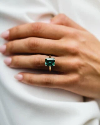 5.00 CT Fancy Dark Green Asscher Cut Moissanite Solitaire Ring, Engagement Ring. - Image 1 of 4