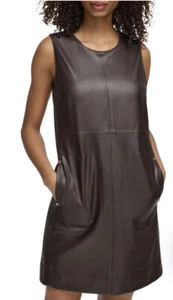 Tommy Hilfiger Faux Leather Shift Dress - New - Brown - Size 8 - Picture 1 of 5