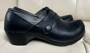 Dansko Solstice Clogs Shoes Black Leather Comfy Side Button EU 38-USA 7.5-8 EUC - Picture 1 of 15