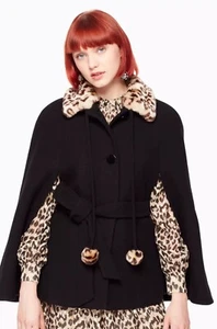 Kate Spade New RUN WILD Black Cape with Leopard Trim Brand New NWT M/L $598 WOW - Picture 1 of 7