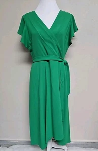NWT DKNY Women's Dress A-Line Short Sleeve V-Neck Green Color Stretch.Size 8 - Picture 1 of 17