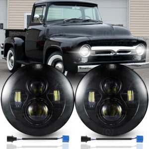 Black 7 Inch Round LED Headlights Hi/Lo For 1953-1977 Ford F100 F250 F350 Pickup - Picture 1 of 20