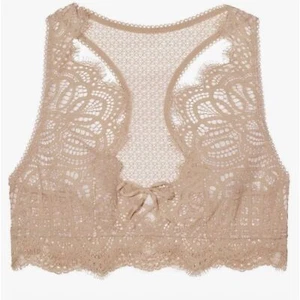 NWT Victoria’s Secret Dream Angels The Lace Up Bralette Medium Sugar Cookie Nude - Picture 1 of 9