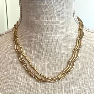 Gold Tone Curved Tube 54" Necklace - Picture 1 of 6