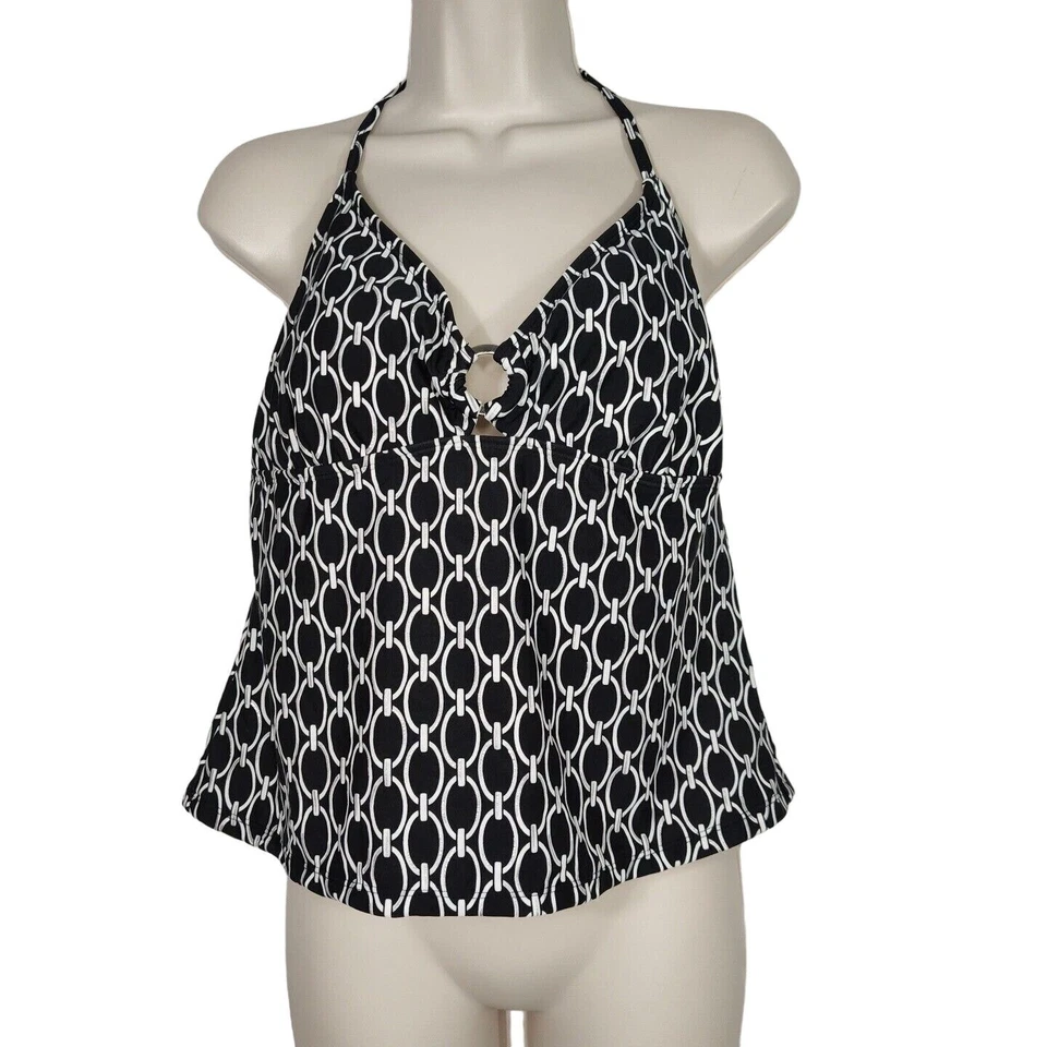 Camiseta de natación Sand N Sun Tankini para mujer talla L 12 14 negra blanca plateada geométrica  Foto 1 de 4